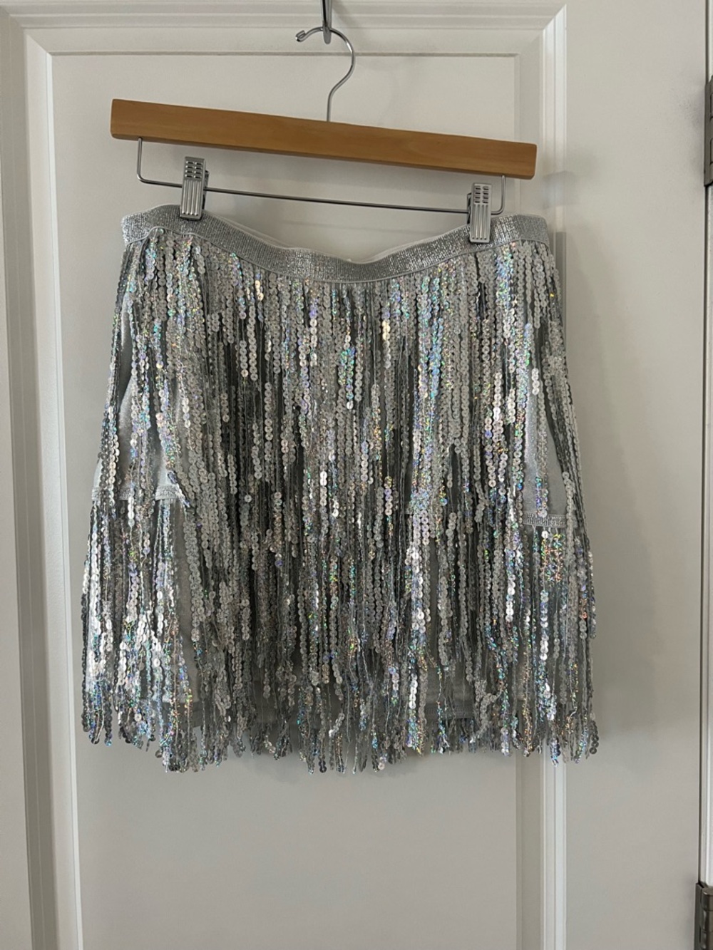 Silver Sequin Fringe Mini Skirt - Women's Party Skirt